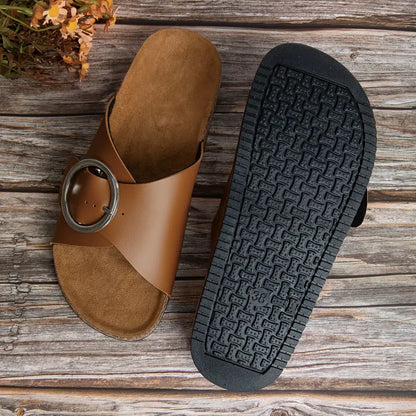 TerraEase Women’s Casual Brown Faux Leather Slip-On Sandals