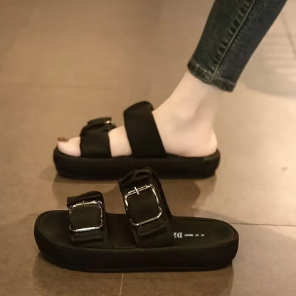 Women's Double Buckle Strap Design Slide Sandals