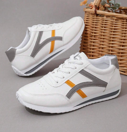 FOR HER: White Leather Breathable Casual Running Shoes