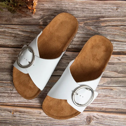 TerraEase Women’s Casual Brown Faux Leather Slip-On Sandals